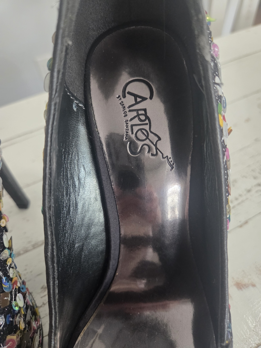 Carlos Santana black multi-colored sequin peep-toe platform heels - Picture 5 of 13